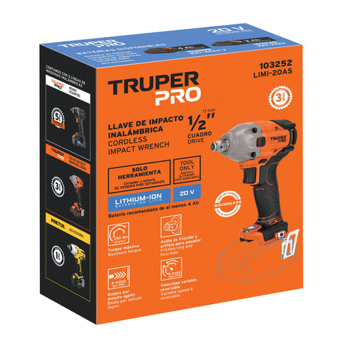Llave de impacto 1/2', 20V, 184 lb/ft, sin accesorios, PRO | LIMI-20AS | 103252