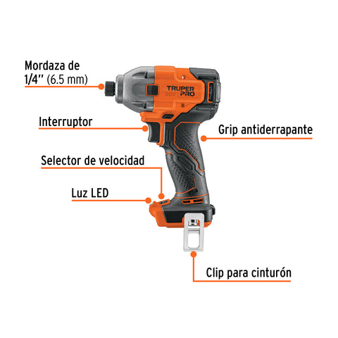 Destornillador de impacto 1/4', 20V, sin accesorios, PRO | DIMI-20AS | 103254