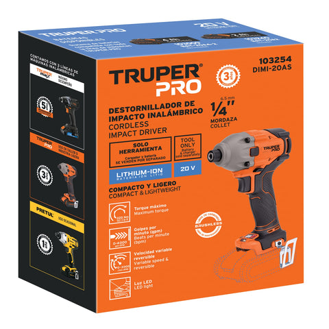 Destornillador de impacto 1/4', 20V, sin accesorios, PRO | DIMI-20AS | 103254
