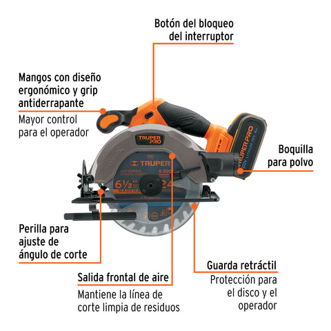 Sierra circular 6-1/2', 20V, 1 batería 4Ah, TRUPER PRO | SICI-20A | 103256