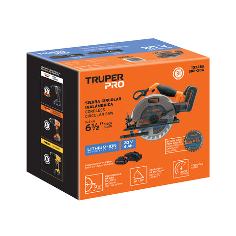 Sierra circular 6-1/2', 20V, 1 batería 4Ah, TRUPER PRO | SICI-20A | 103256