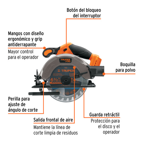 Sierra circular 6-1/2', 20V, sin accesorios, TRUPER PRO | SICI-20AS | 103257