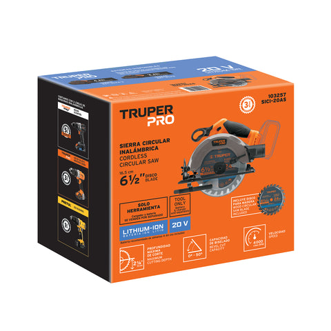 Sierra circular 6-1/2', 20V, sin accesorios, TRUPER PRO | SICI-20AS | 103257