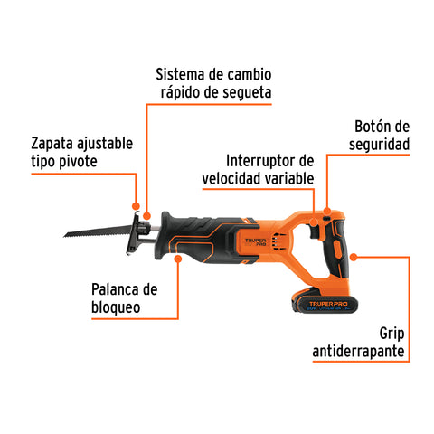 Sierra sable, 20V, 1 batería 2Ah, TRUPER PRO | SISI-20A | 103258
