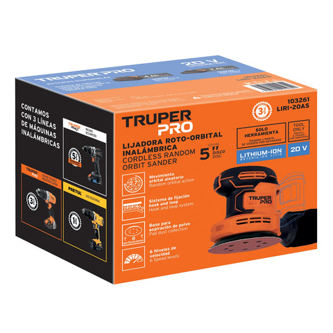Lijadora roto-orbital 5', 20V, sin accesorios, TRUPER PRO | LIRI-20AS | 103261
