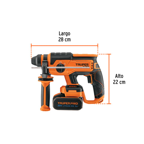 Rotomartillo SDS Plus 20V, 2 J, 1 batería 4Ah, TRUPER PRO | ROEI-20A | 103263