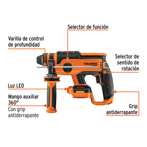Rotomartillo SDS Plus 20V, 2 J, sin accesorios, TRUPER PRO | ROEI-20AS | 103264