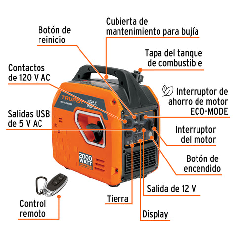 Generador silencioso inverter 2.2kW, 80 cc, enc. electrónico | GEN-201 | 103279