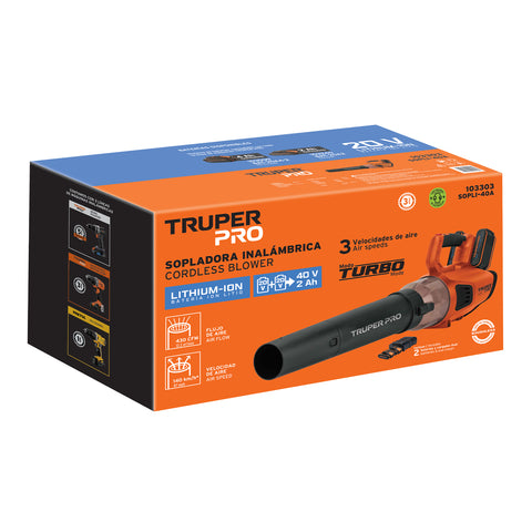 Sopladora inalámbrica 40V, 2 baterías 2Ah, 1 carg.dual, PRO | SOPLI-40A | 103303