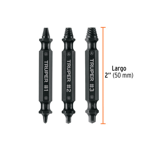 Blíster con 3 puntas extractoras de tornillos, Truper | PUNE-3 | 103311