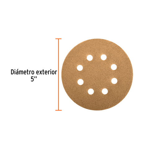 Paquete c/5 discos de lija 5' grano 100, 8 perforaciones | DIRO-510 | 103312