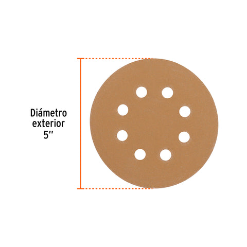 Paquete c/5 discos de lija 5' grano 150, 8 perforaciones | DIRO-515 | 103313
