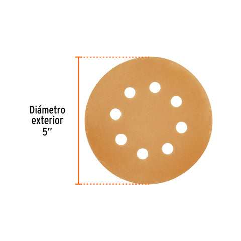Paquete c/5 discos de lija 5' grano 400, 8 perforaciones | DIRO-540 | 103315