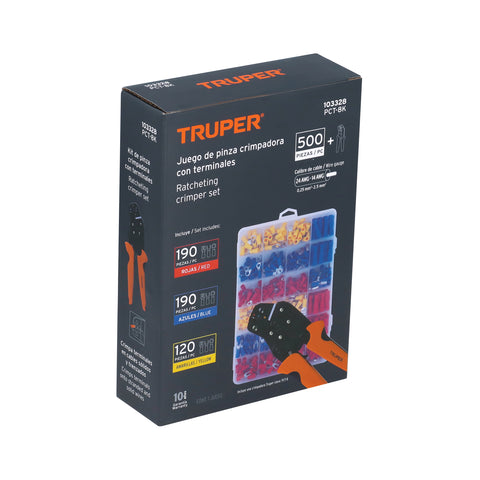 Kit de crimpadora y 500 terminales con aislamiento, Truper | PCT-8K | 103328