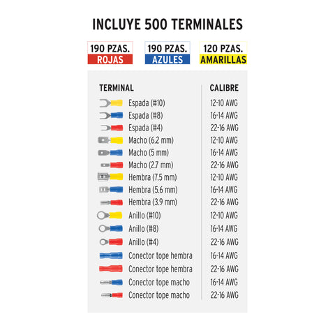 Kit de crimpadora y 500 terminales con aislamiento, Truper | PCT-8K | 103328