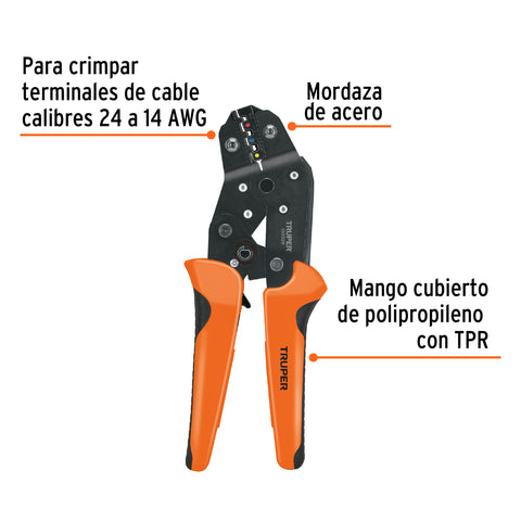 Pinza de crimpado para terminales, Truper | PCT-8 | 103329