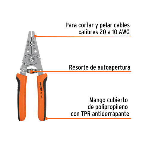 Pinza 6' pela cables, 20 a 10 AWG, TRUPER | PE-CA-61 | 103351