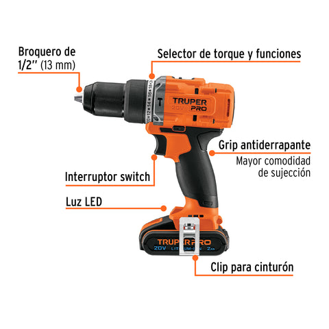 Combo rotomartillo/destornillador impacto, 20V, TRUPER PRO | COMBO-20A2 | 103392