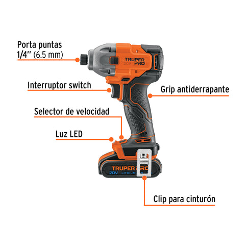 Combo rotomartillo/destornillador impacto, 20V, TRUPER PRO | COMBO-20A2 | 103392