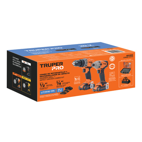 Combo rotomartillo/destornillador impacto, 20V, TRUPER PRO | COMBO-20A2 | 103392