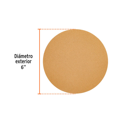 Paquete c/5 discos de lija 6' grano 120, ciegos | DIRO-0612 | 103411