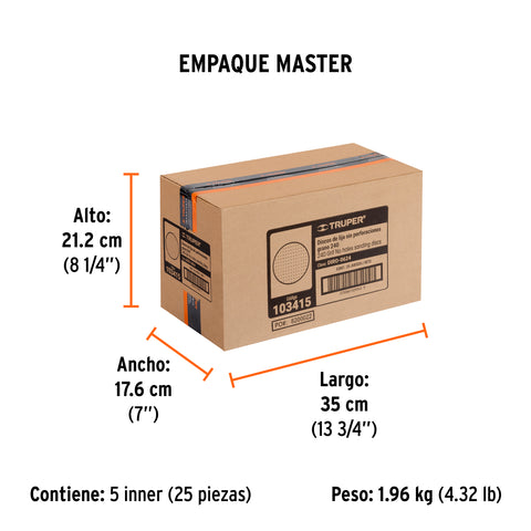 Paquete c/5 discos de lija 6' grano 240, ciegos | DIRO-0624 | 103415