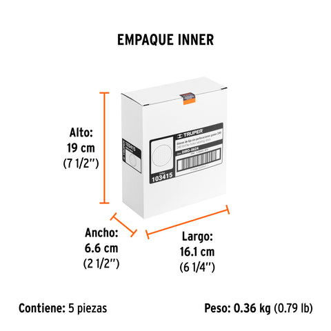 Paquete c/5 discos de lija 6' grano 240, ciegos | DIRO-0624 | 103415
