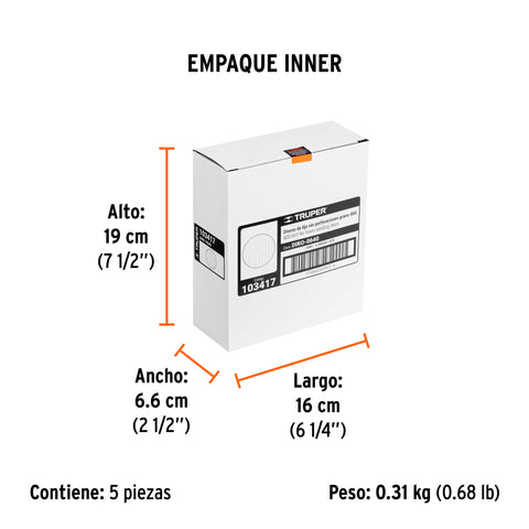 Paquete c/5 discos de lija 6' grano 400, ciegos | DIRO-0640 | 103417
