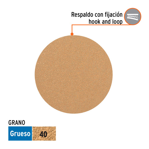 Paquete con 5 discos de lija 5' grano 40, ciegos, TRUPER | DIRO-054 | 103419