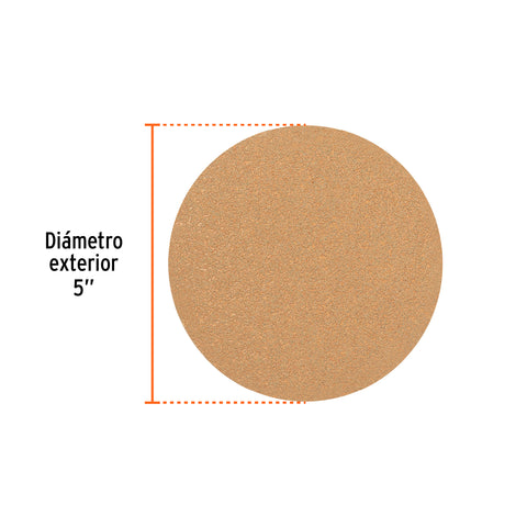 Paquete con 5 discos de lija 5' grano 40, ciegos, TRUPER | DIRO-054 | 103419