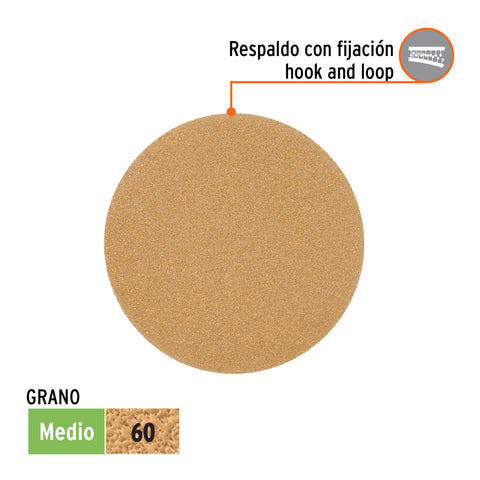 Paquete con 5 discos de lija 5' grano 60, ciegos, TRUPER | DIRO-056 | 103421