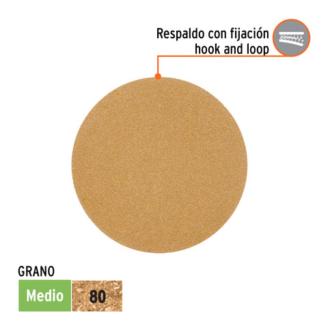 Paquete con 5 discos de lija 5' grano 80, ciegos, TRUPER | DIRO-058 | 103422
