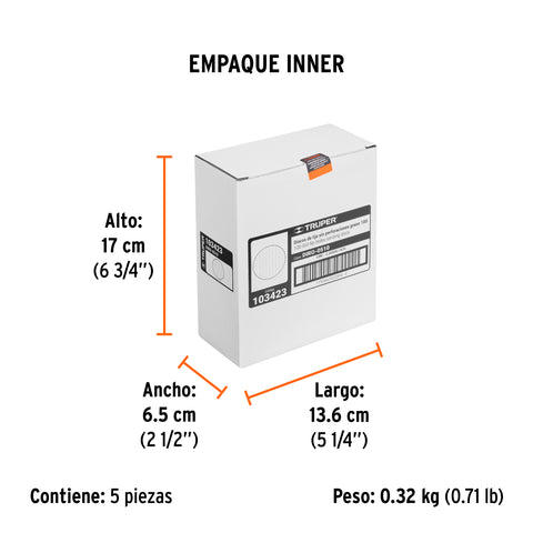 Paquete con 5 discos de lija 5' grano 100, ciegos, TRUPER | DIRO-0510 | 103423