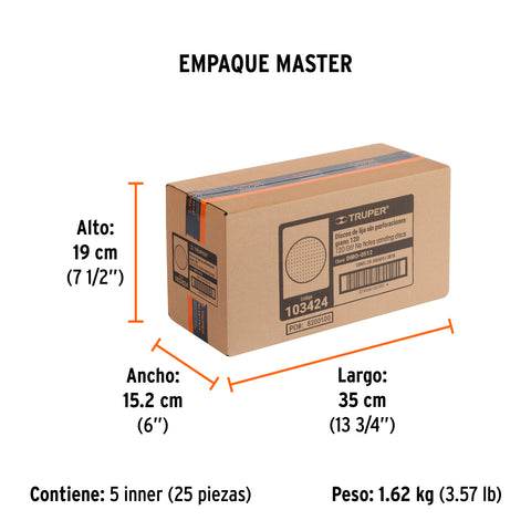 Paquete con 5 discos de lija 5' grano 120, ciegos, TRUPER | DIRO-0512 | 103424