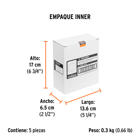 Paquete con 5 discos de lija 5' grano 120, ciegos, TRUPER | DIRO-0512 | 103424