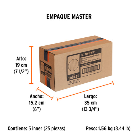 Paquete con 5 discos de lija 5' grano 150, ciegos, TRUPER | DIRO-0515 | 103425