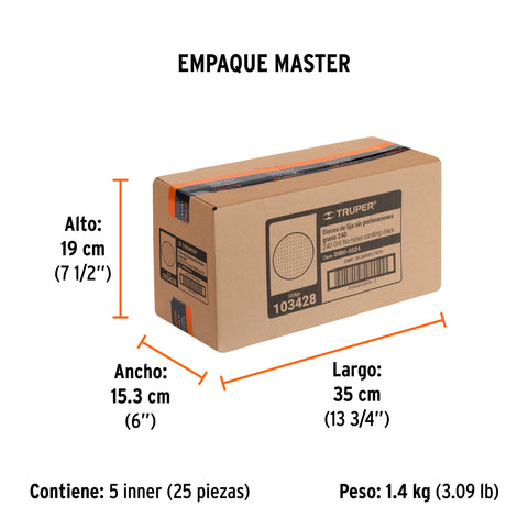 Paquete con 5 discos de lija 5' grano 240, ciegos, TRUPER | DIRO-0524 | 103428