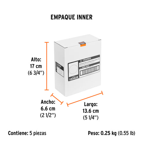Paquete con 5 discos de lija 5' grano 240, ciegos, TRUPER | DIRO-0524 | 103428