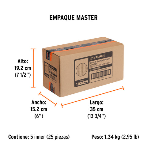 Paquete con 5 discos de lija 5' grano 320, ciegos, TRUPER | DIRO-0532 | 103429