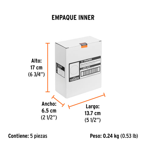 Paquete con 5 discos de lija 5' grano 320, ciegos, TRUPER | DIRO-0532 | 103429