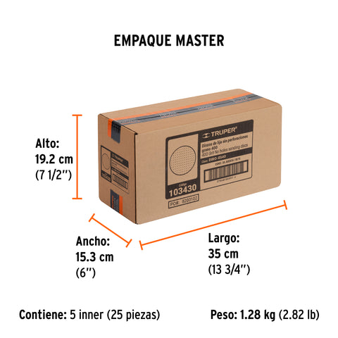 Paquete con 5 discos de lija 5' grano 400, ciegos, TRUPER | DIRO-0540 | 103430