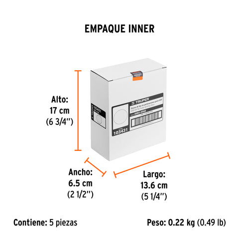 Paquete con 5 discos de lija 5' grano 600, ciegos, TRUPER | DIRO-0560 | 103431