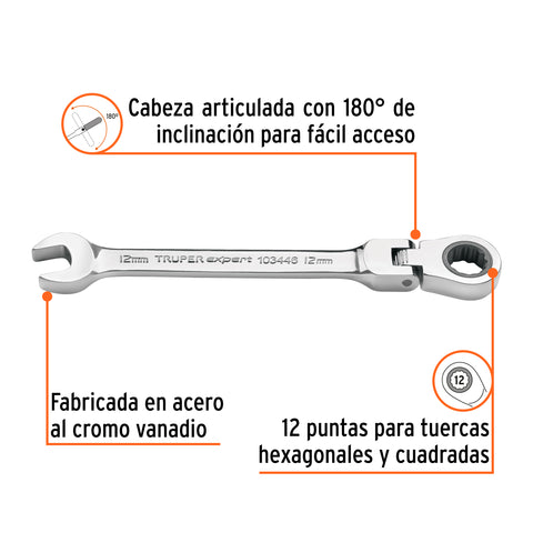 Llave combinada con matraca 12 mm flexible, Expert | LL-2012MXF | 103446