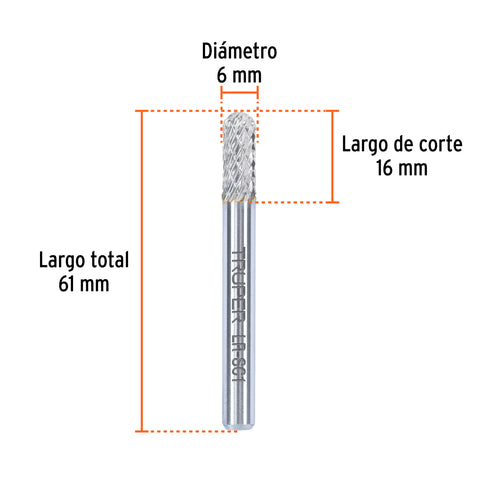 Lima rotativa punta cilindro redonda, 6 mm, TRUPER | LR-SC1 | 103479