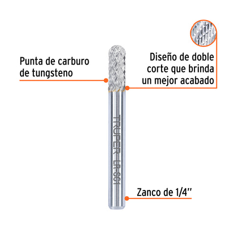Lima rotativa punta cilindro redonda, 6 mm, TRUPER | LR-SC1 | 103479