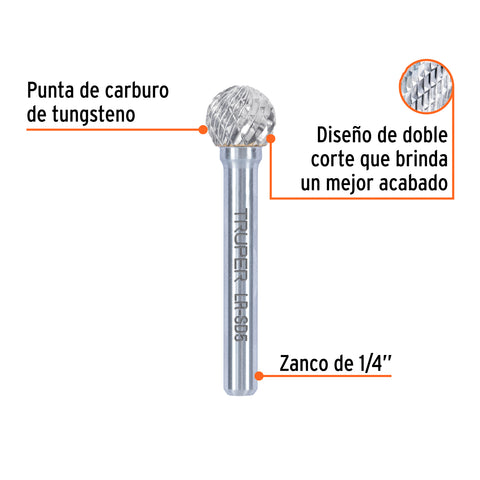 Lima rotativa punta esférica, 13 mm, TRUPER | LR-SD5 | 103481