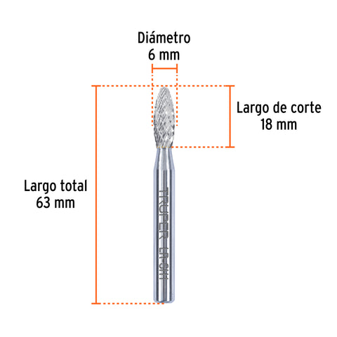 Lima rotativa punta flama, 6 mm, TRUPER | LR-SH1 | 103500