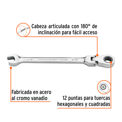 Llave combinada con matraca 5/16' flexible, Expert | LL-2010XF | 103545