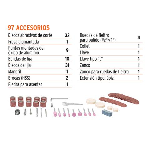 Herramienta rotativa 135W con 97 accesorios, TRUPER PRO | MOTO-A3 | 103580