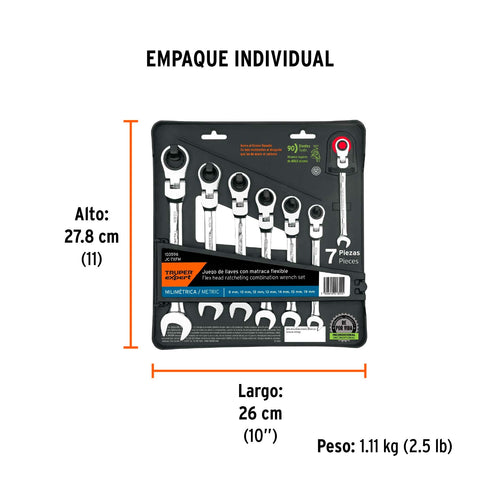Juego de 7 llaves combinadas mm con matraca flexible | JC-7XFM | 103596